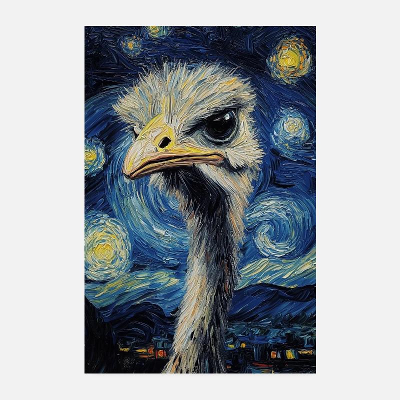 Strauß ostrich Vogel Van Gogh Style Starry Night Poster 20x30 cm