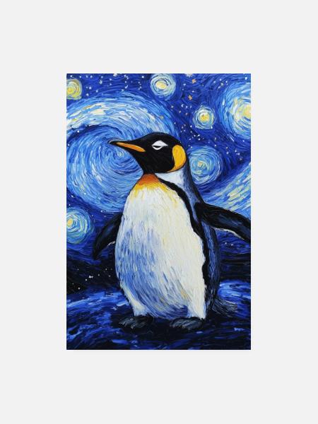 Penguin Bird Van Gogh Style Starry Night - Poster 8" x 12" (20x30 cm) - white - Front