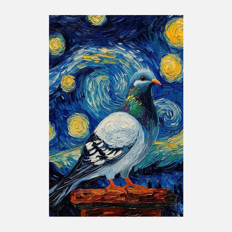 Dove Bird Van Gogh Style Starry Night Poster 8" x 12" (20x30 cm)