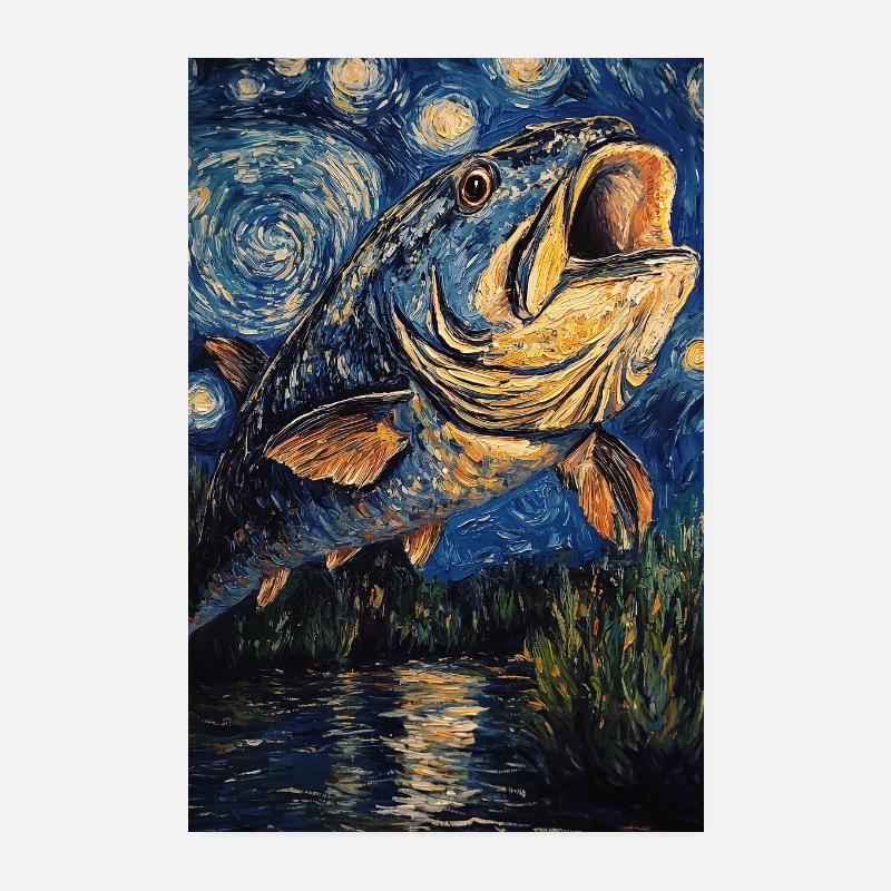 Karpfen Fisch Van Gogh Style  Poster 20x30 cm