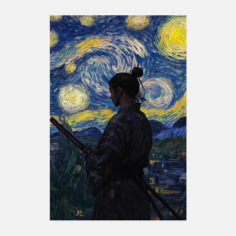 Samurai Japan Van Gogh Style Starry Night Poster 20x30 cm