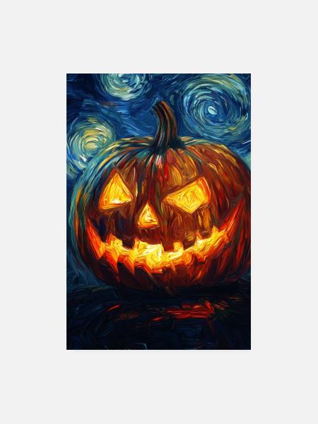 Kürbis Halloween Van Gogh Style Starry Night - Poster 20x30 cm - Weiß - Vorne
