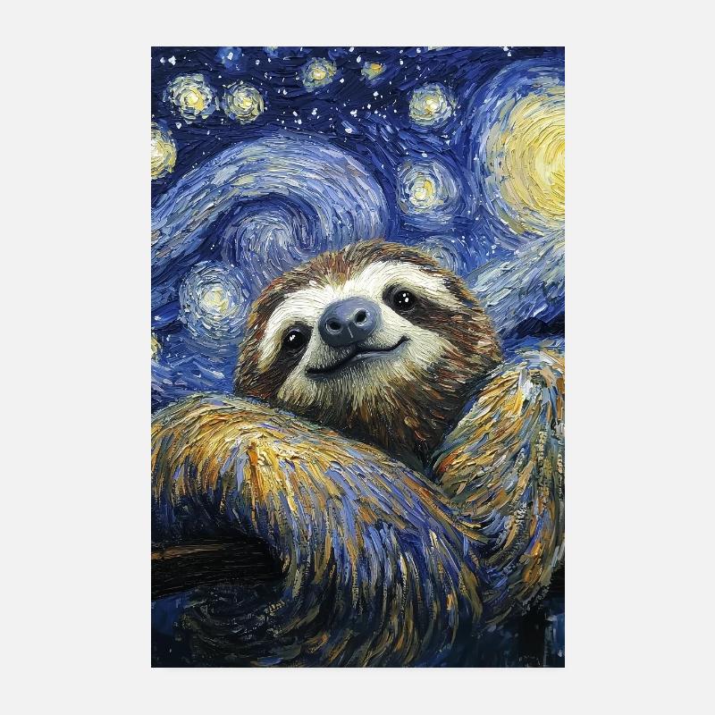 Faultier Van Gogh Style Starry Night Poster 20x30 cm