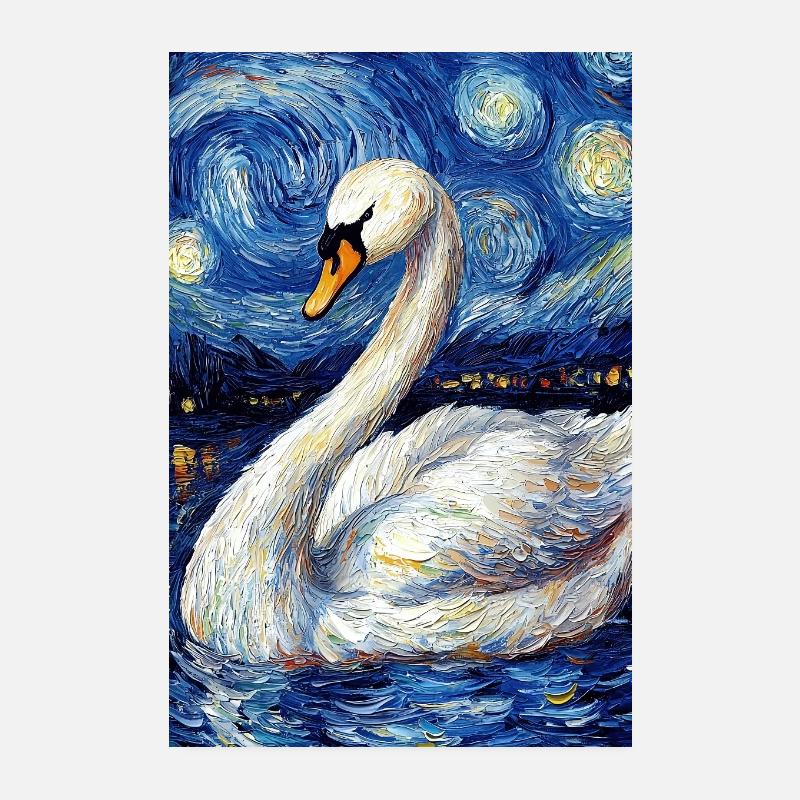 Schwan Vogel Van Gogh Style Poster 20x30 cm