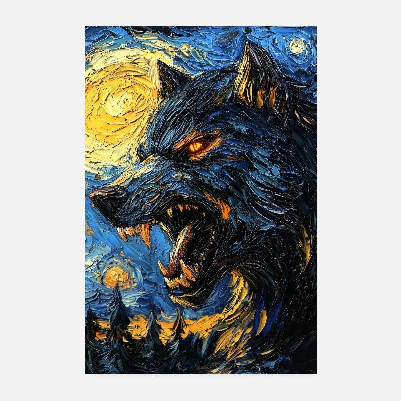 Werewolf Wolf Van Gogh Style Poster 8" x 12" (20x30 cm)