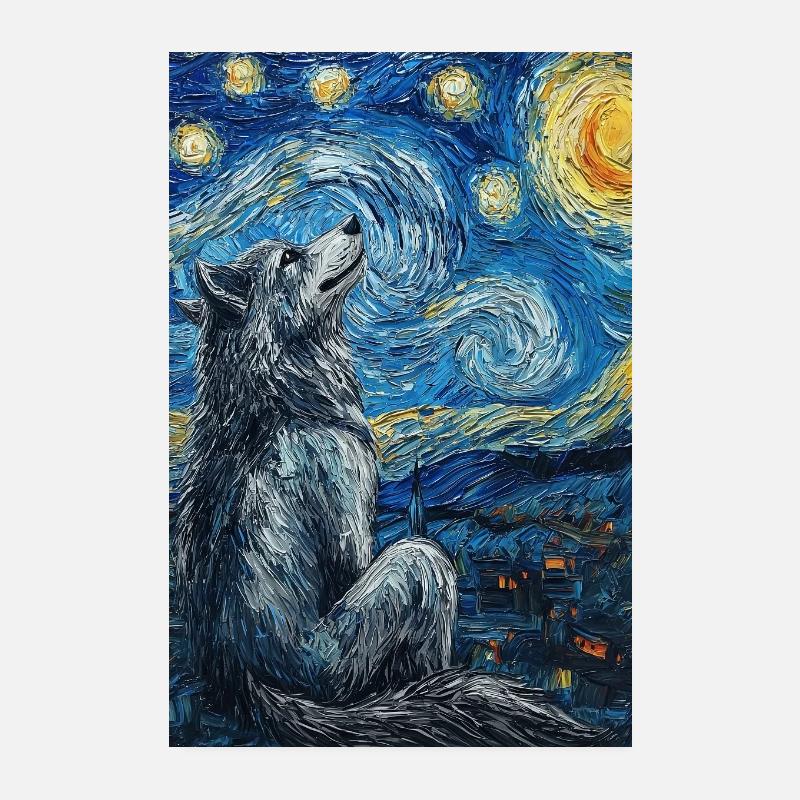 Wolf Van Gogh Style Poster 20x30 cm