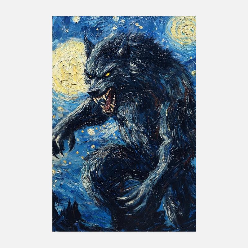 Werwolf Wolf Van Gogh Style Poster 20x30 cm