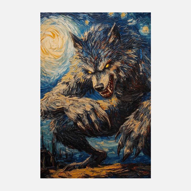 Werwolf Wolf Van Gogh Style Poster 20x30 cm