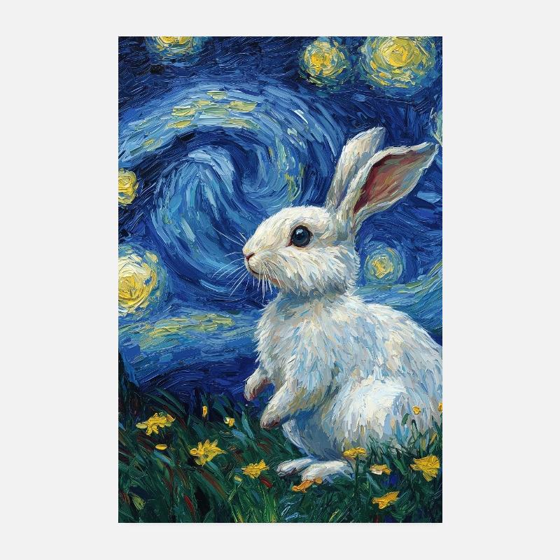 Rabbit Van Gogh Style Starry Night Poster 8" x 12" (20x30 cm)