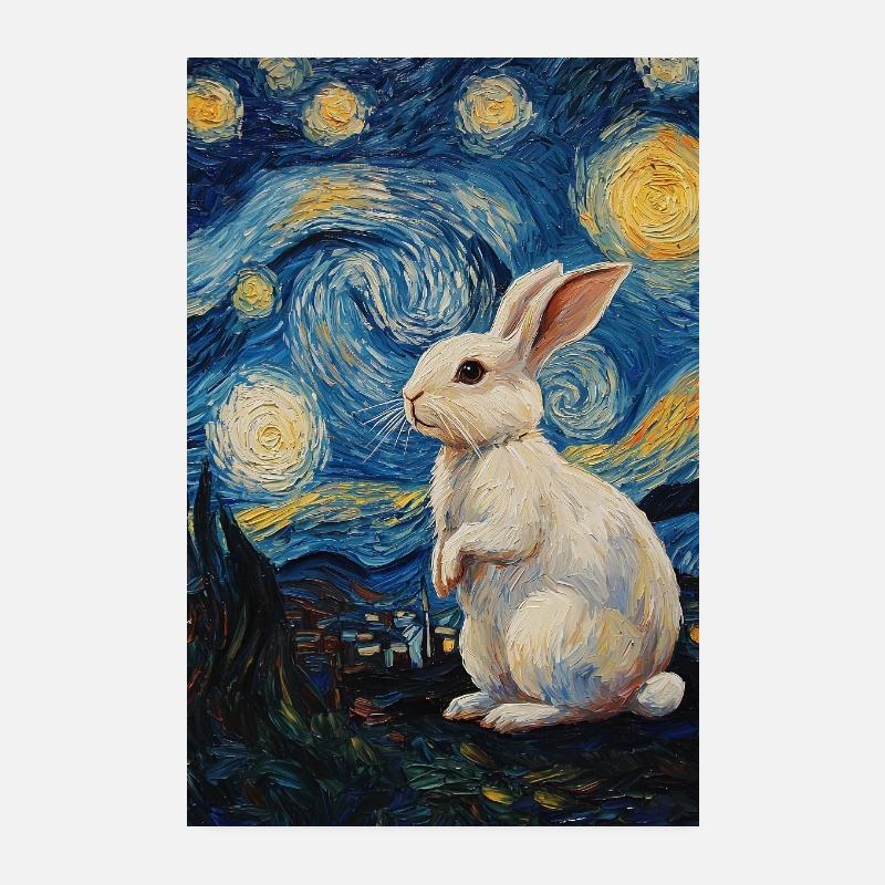 Rabbit Van Gogh Style Starry Night Poster 8" x 12" (20x30 cm)