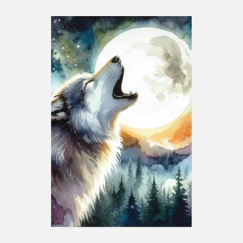 MOONLIT WOLF HOWL NIGHTLY RITUAL, WILDERNESS Poster 8" x 12" (20x30 cm)