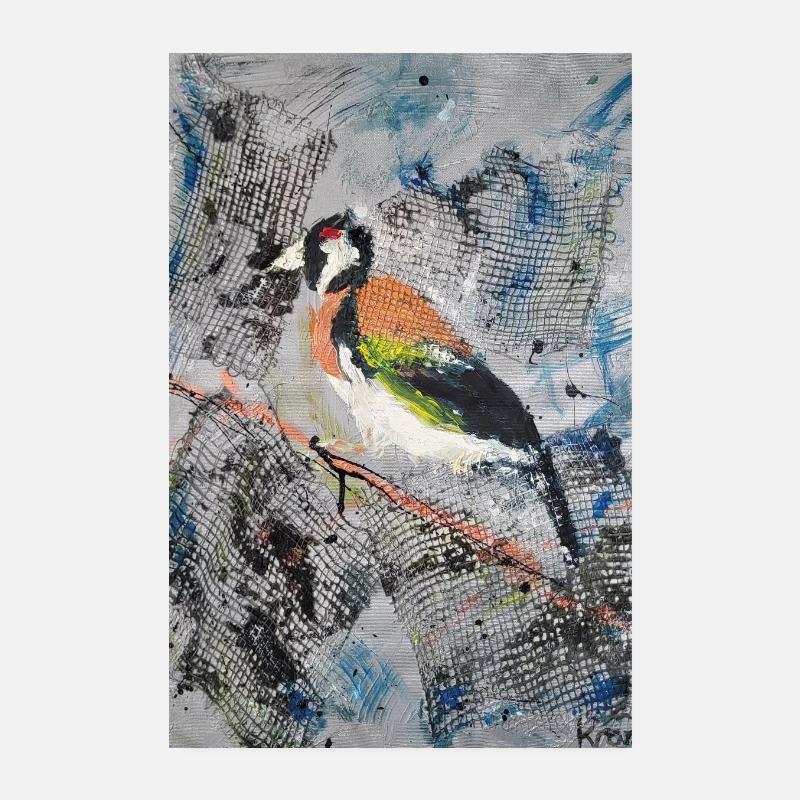 Acrylic painting with Stiglitz on tree branch Poster 8" x 12" (20x30 cm)