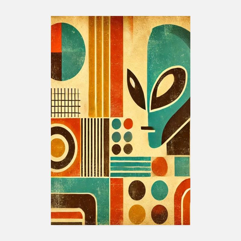 Image abstraite rétro avec un visage d’Alien. Poster 20 x 30 cm