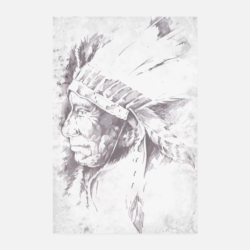 Chef indigène en plumes gris Poster 20 x 30 cm