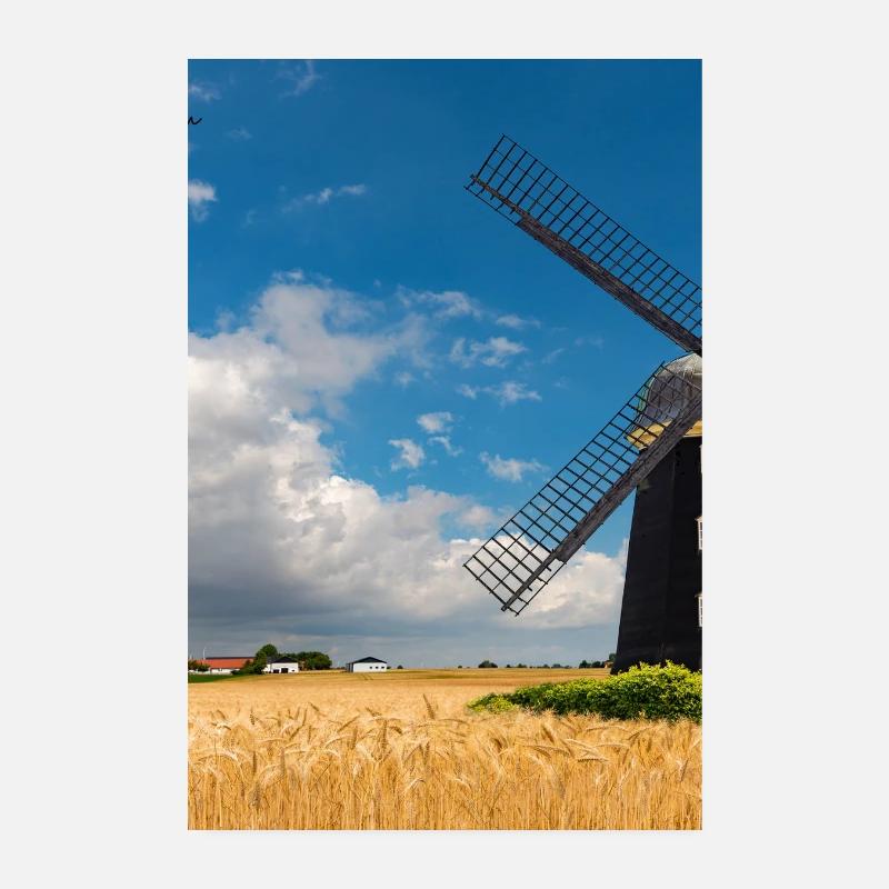 Mill among golden fields Poster 8" x 12" (20x30 cm)