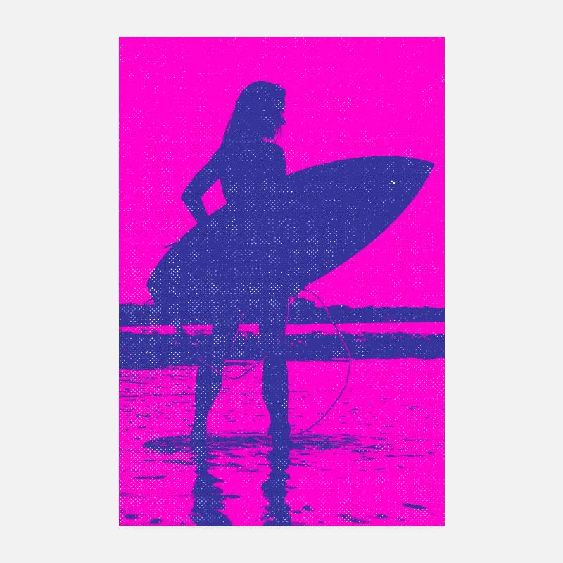 Neon Silhouette Surfer Beach Poster 8" x 12" (20x30 cm)