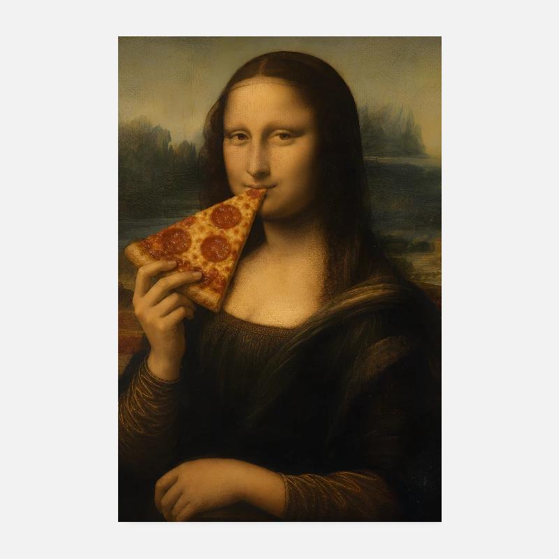 Mona Pizza Leonardo Da Vinci Funny Pizza Mona Li Poster 8" x 12" (20x30 cm)