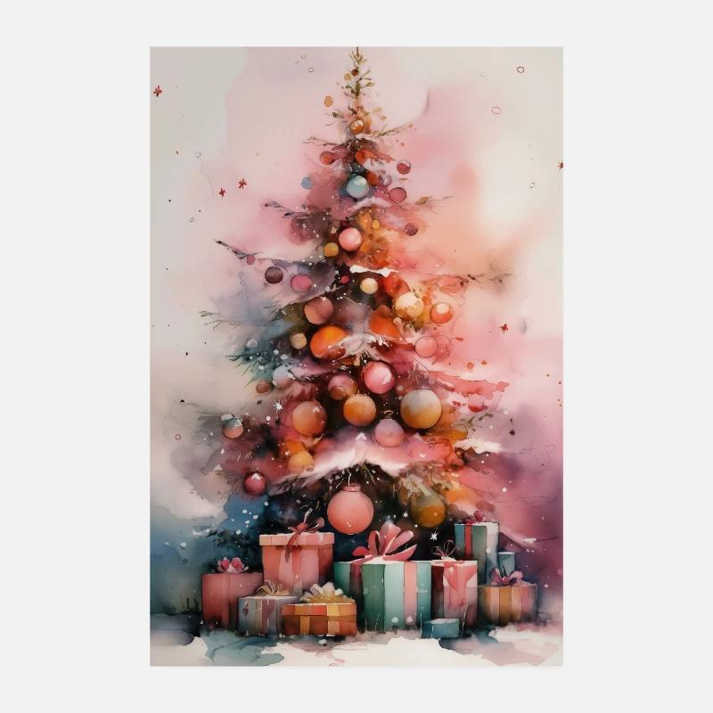 Pastel Watercolor Christmas Tree Poster 8" x 12" (20x30 cm)