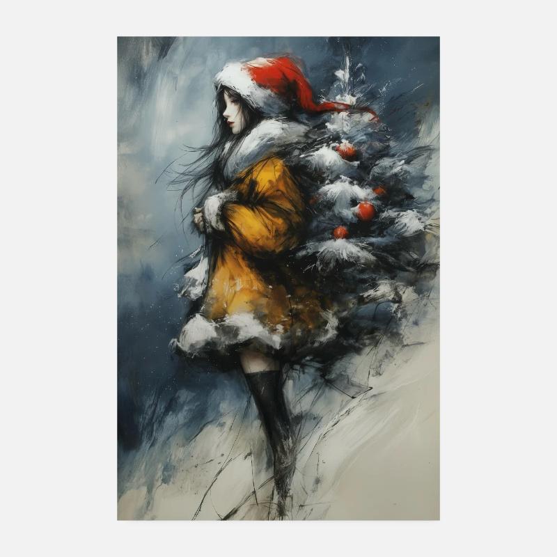 Märchenwinter: Mädchen und Baum Poster 20x30 cm