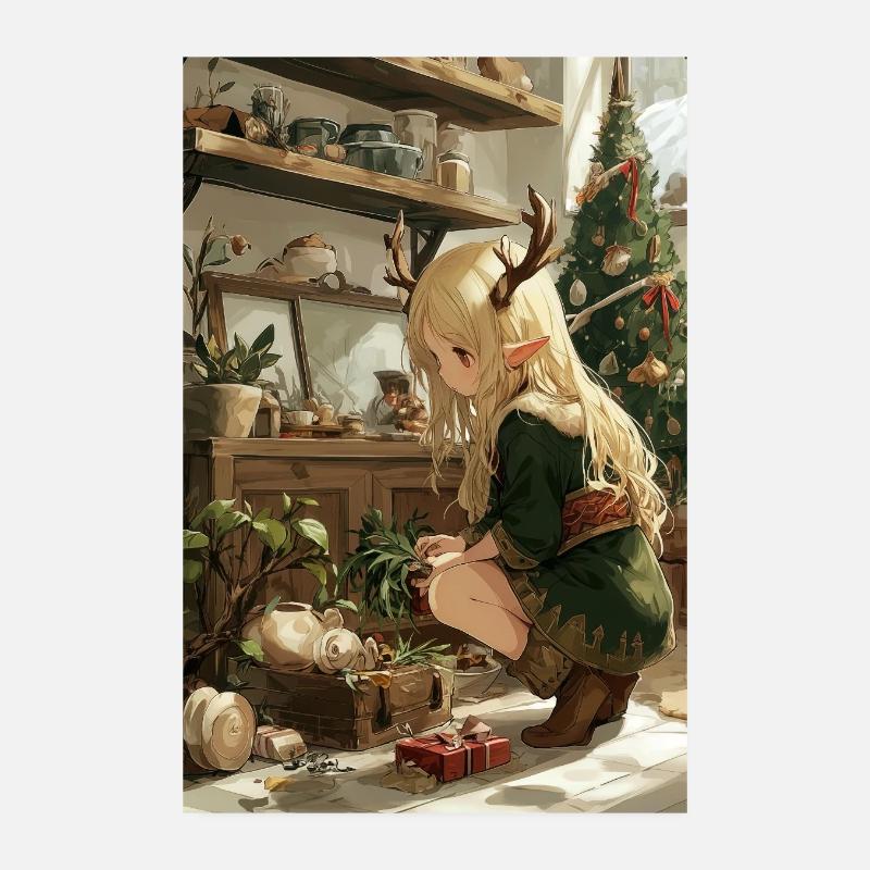 Elf Gardener in Cozy Workshop Poster 8" x 12" (20x30 cm)