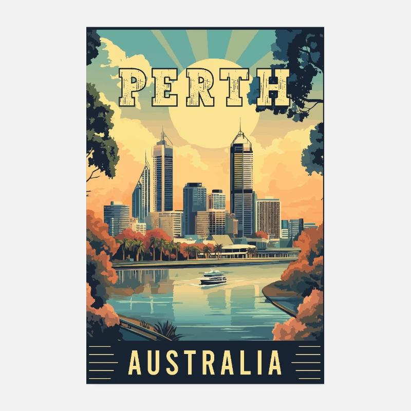 Explore City by the Swan River Perth in Australia Poster 8" x 12" (20x30 cm)
