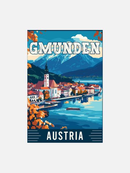 Lakeside View Gmunden in Austria - Travel Art - Poster 8" x 12" (20x30 cm) - white - Front