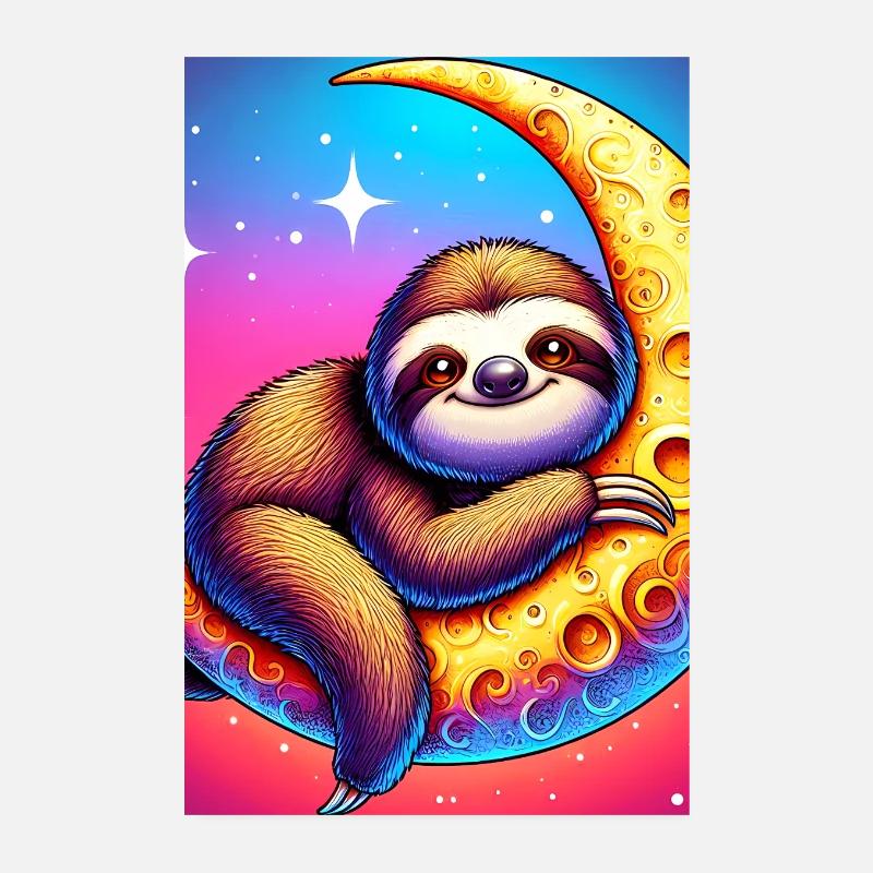 Faultier schläft an den Mond Poster 20x30 cm