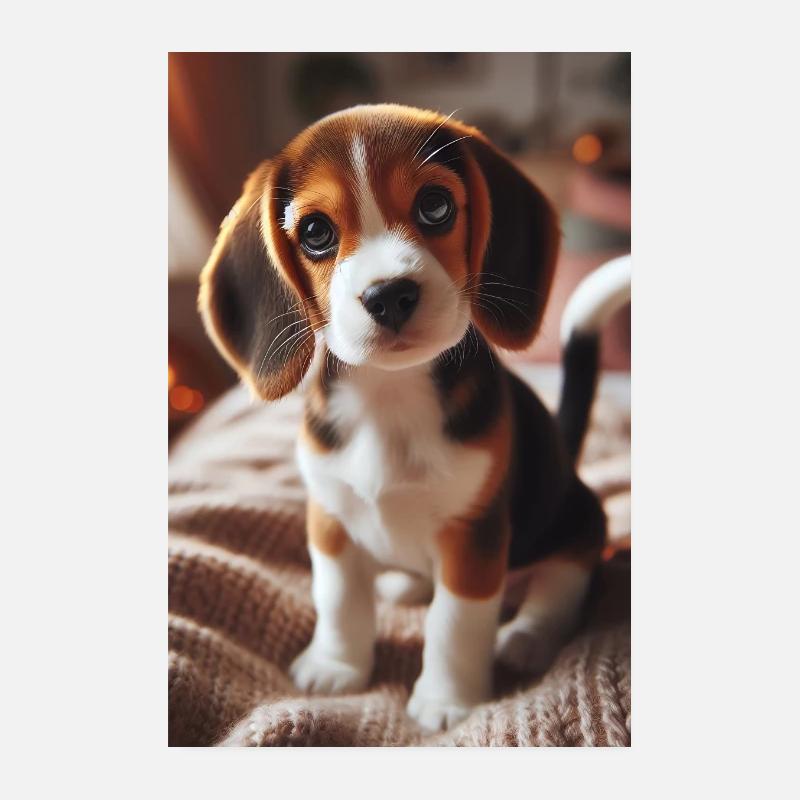 Adorable chiot Beagle sur une couverture douillette Poster 20 x 30 cm