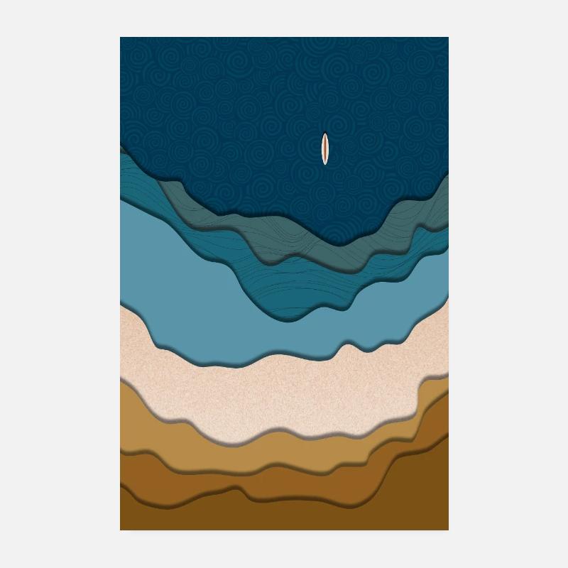 Design abstrait de plage - planche de surf dans l’océan Poster 20 x 30 cm