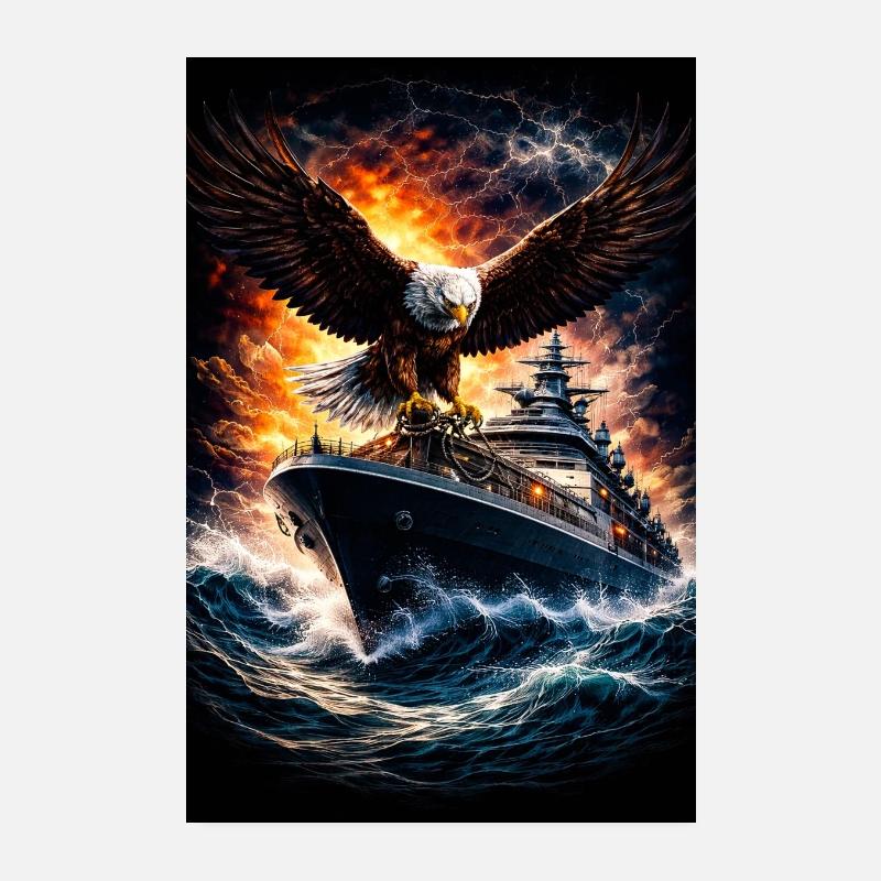 Eagle on ship in storm Poster 8" x 12" (20x30 cm)