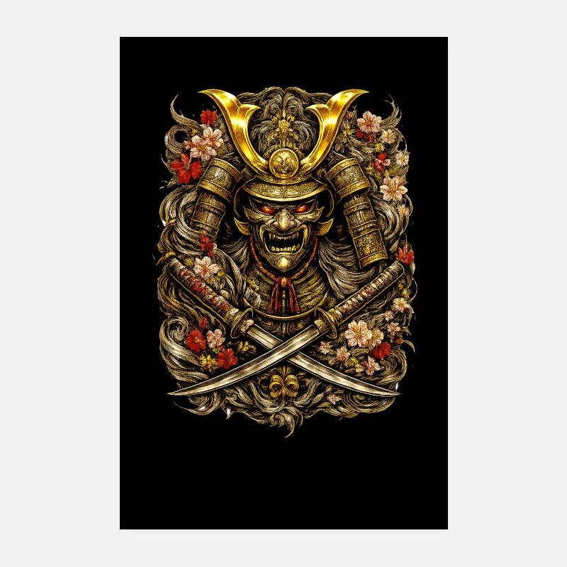 Casque en fleurs de samouraï Poster 20 x 30 cm