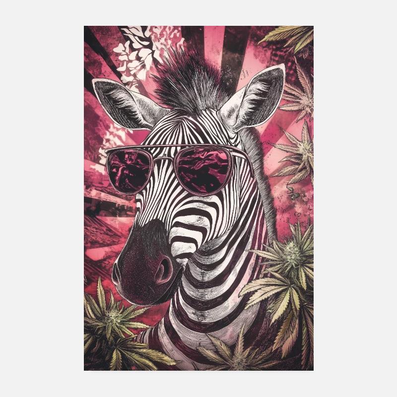 Zèbre avec des lunettes de soleil dans le psychédèle du cannabis Poster 20 x 30 cm