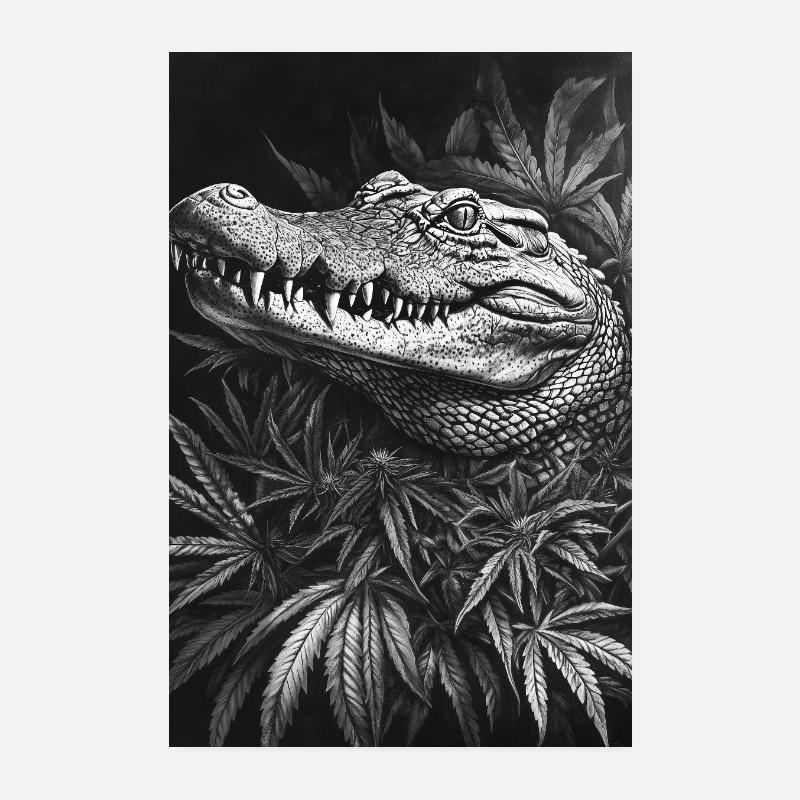 Crocodile in the hemp leaf forest Poster 8" x 12" (20x30 cm)