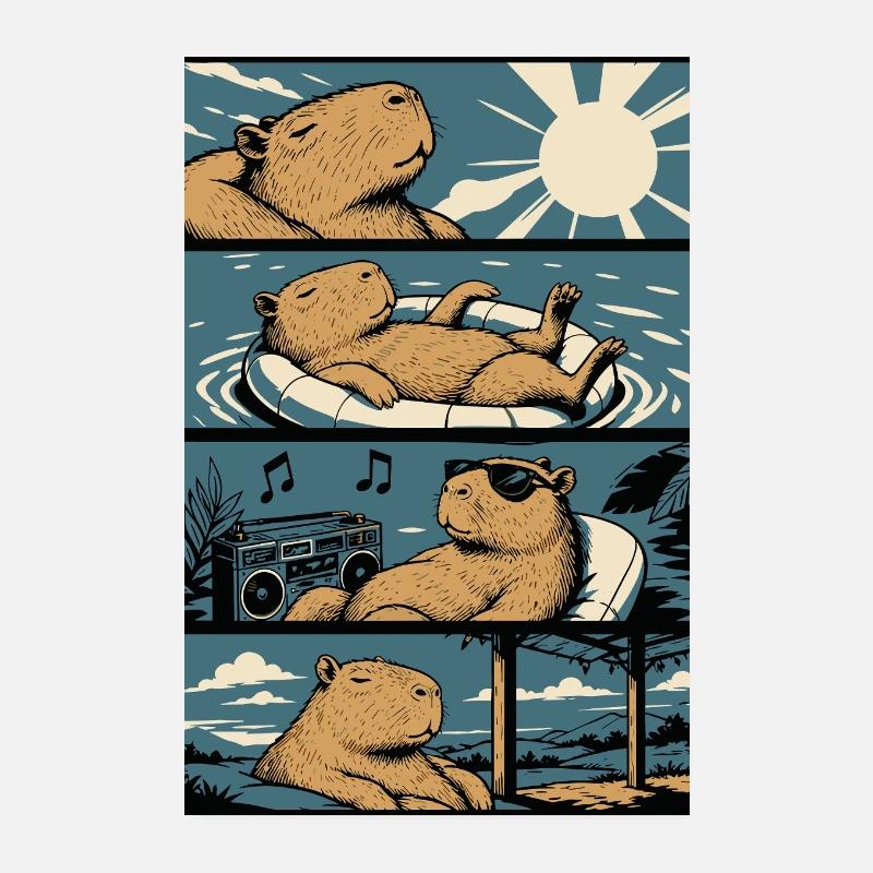 Chill Capybara Pool Vibes Poster 20x30 cm