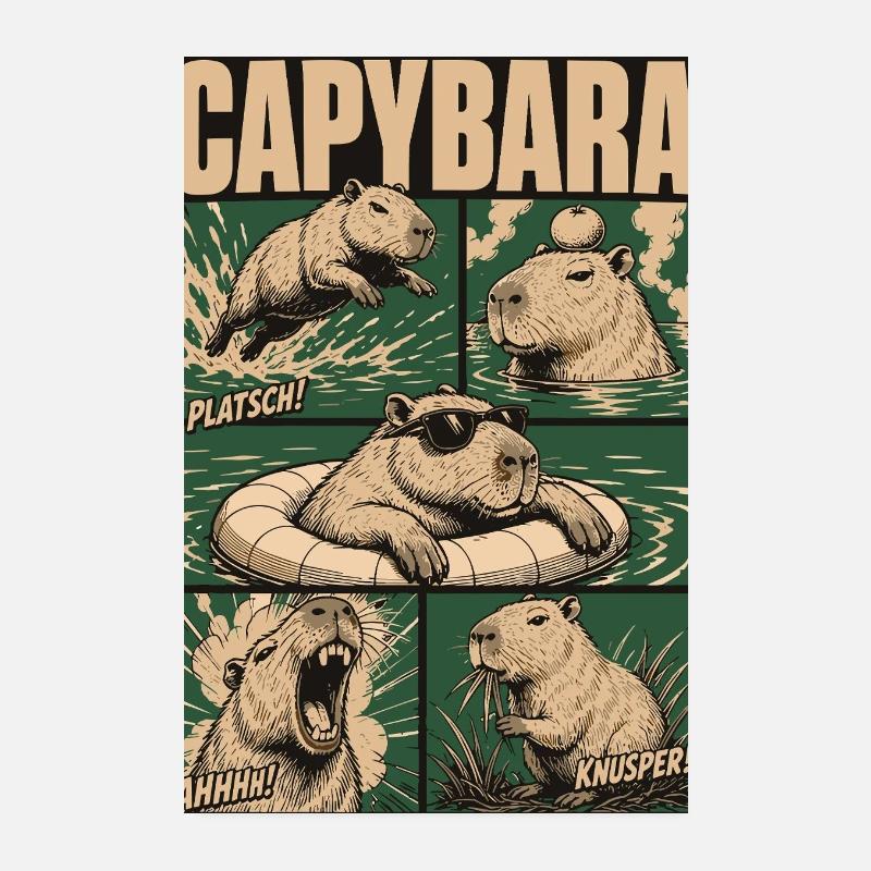 Comic Capybara Action Style Poster 20x30 cm