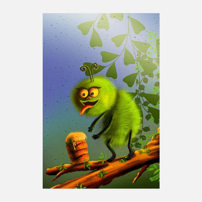 Monstre grimpeur vert drôle Poster 20 x 30 cm