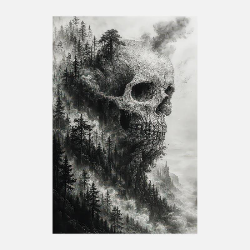 Unheimliche Waldschädel-Illustration Poster 20x30 cm