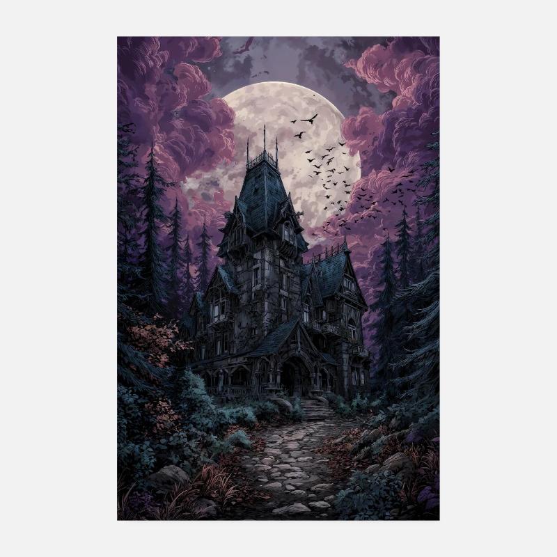 Moonlit Haunting Mansion Poster 8" x 12" (20x30 cm)