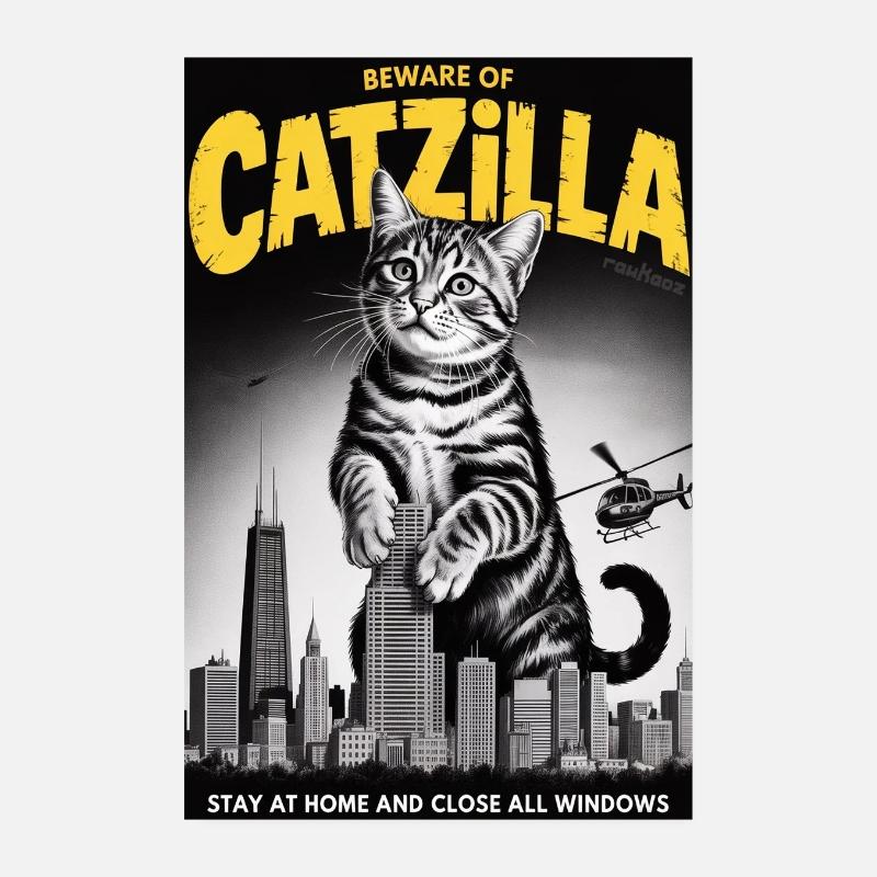 Catzilla sur les toits de la ville Poster 20 x 30 cm