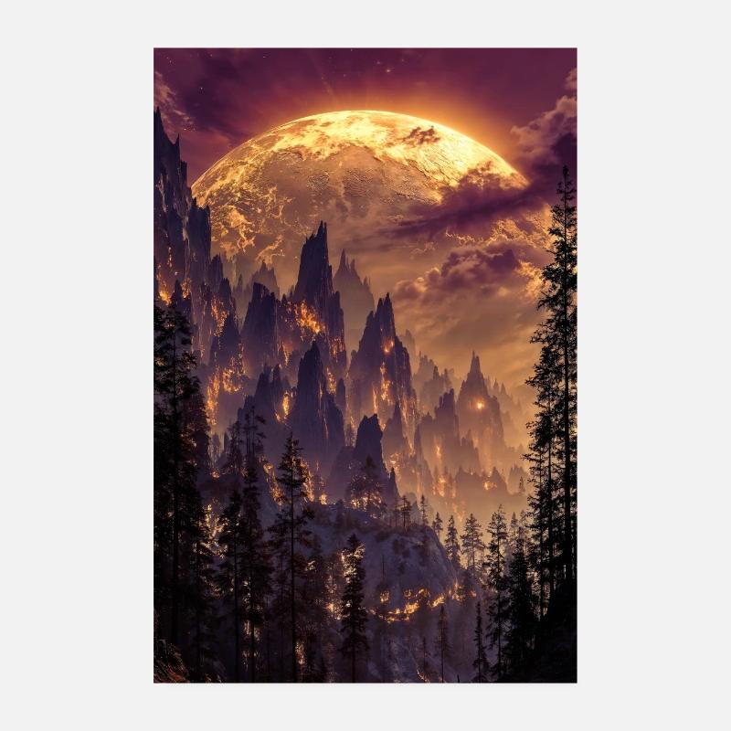 Feuriger Gipfel in der Abenddämmerung Poster 20x30 cm