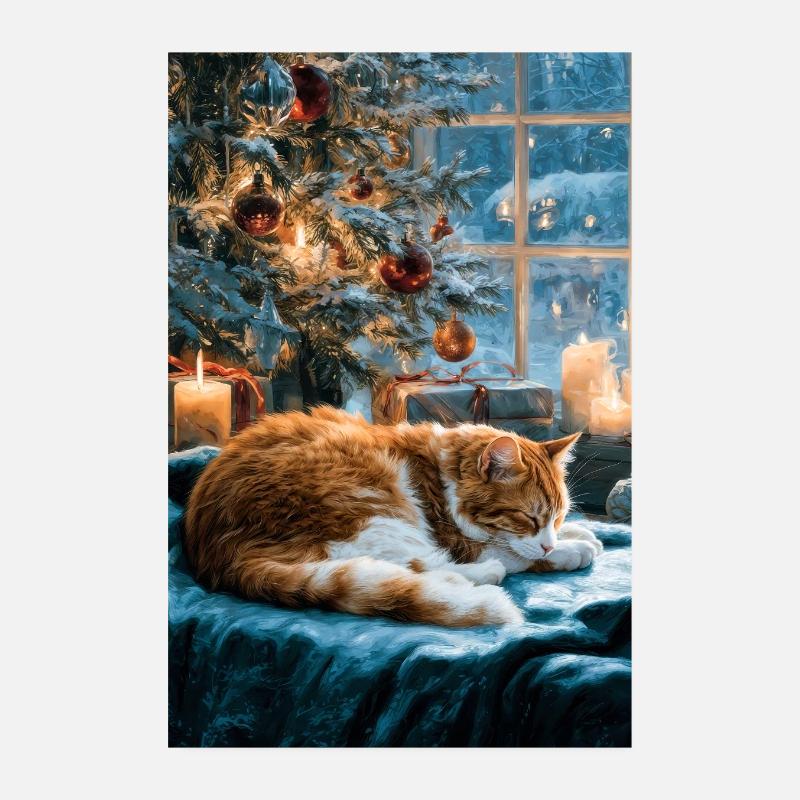 Sieste de chat de Noël douillette Poster 20 x 30 cm