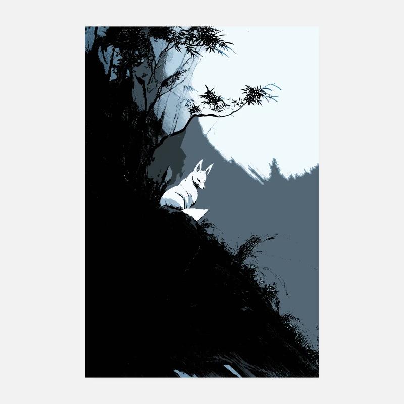 Lunar Fox on Bluish Cliff Poster 8" x 12" (20x30 cm)