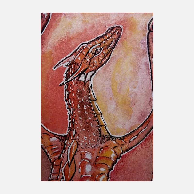 Roter Drache handgemalt  Poster 20x30 cm