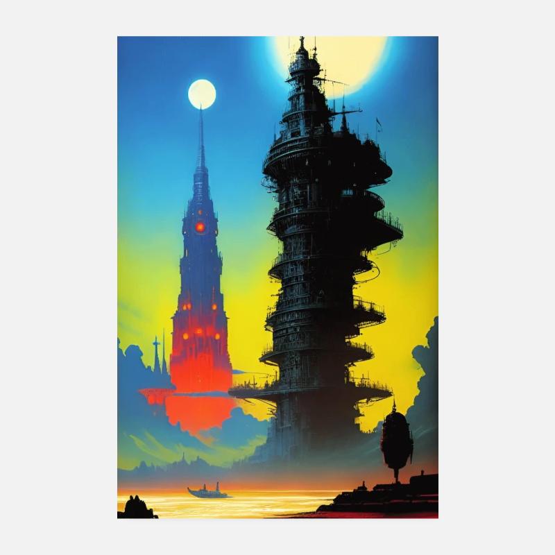 Futuristic skyline with moonlight Poster 8" x 12" (20x30 cm)