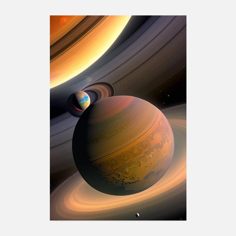 Celestial Ringed Planets Artwork Poster 8" x 12" (20x30 cm)