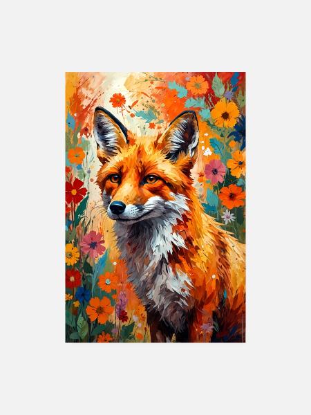 Fuchs Blumen abstrakt Fuchsliebhaber Geschenk  - Poster 20x30 cm - Weiß - Vorne