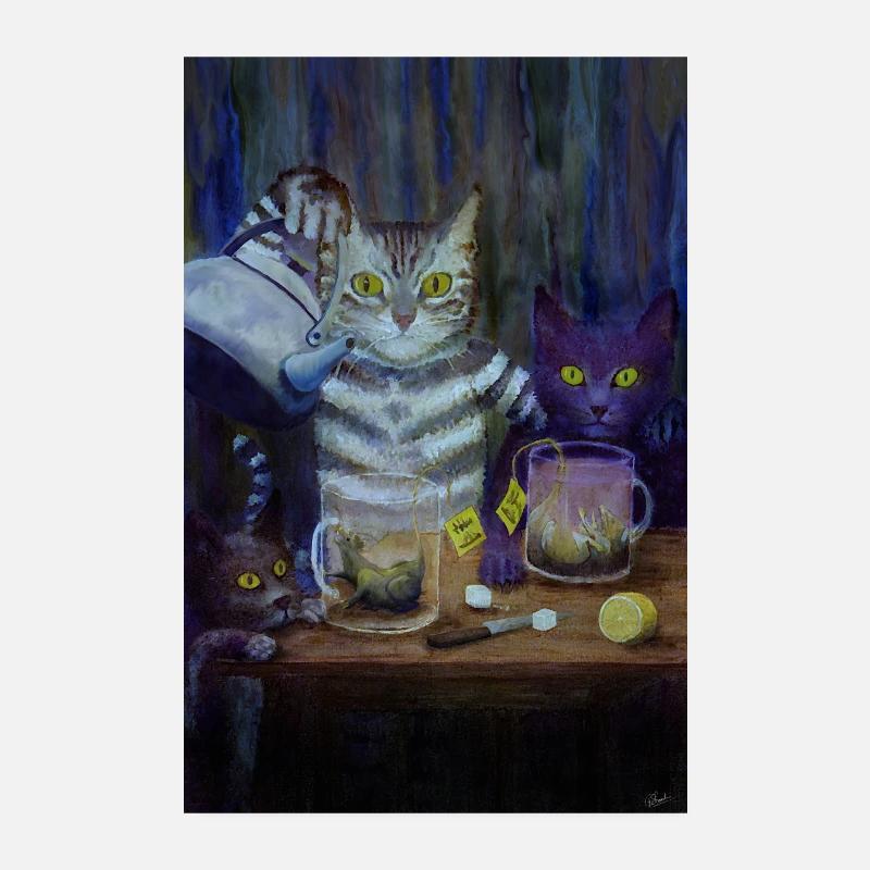 Les chats et les rats profitent d’un goûter Poster 20 x 30 cm