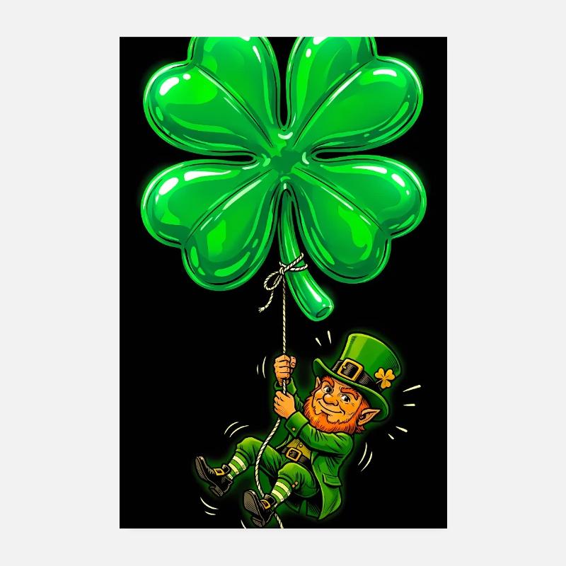 Leprechaun irlandais d’Irlande avec trèfle à quatre feuilles Poster 20 x 30 cm