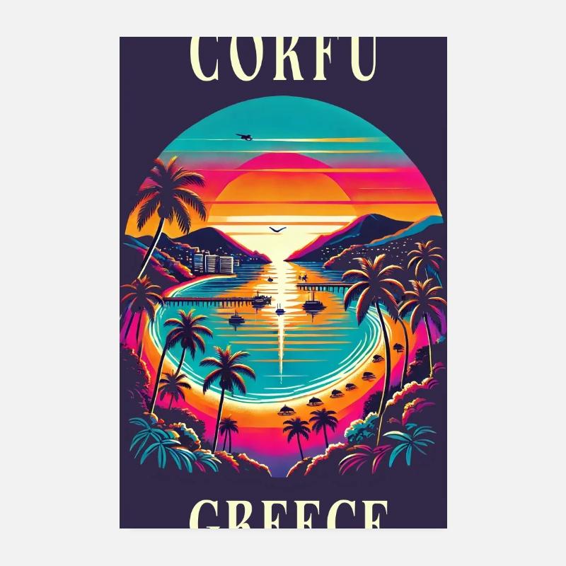 Design de coucher de soleil à Corfou en Grèce Poster 20 x 30 cm