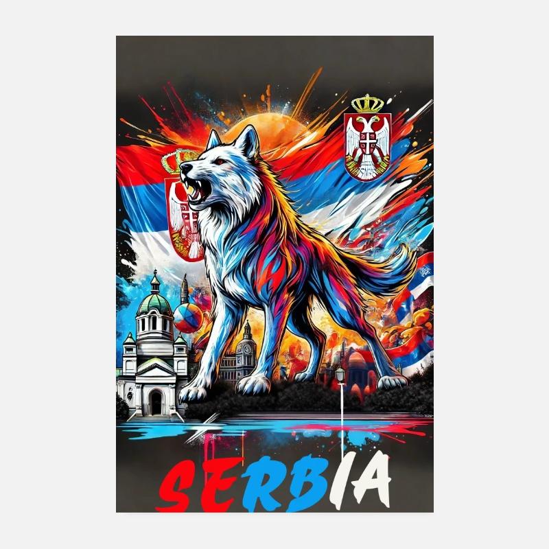 Conception du drapeau national du loup de Serbie Poster 20 x 30 cm